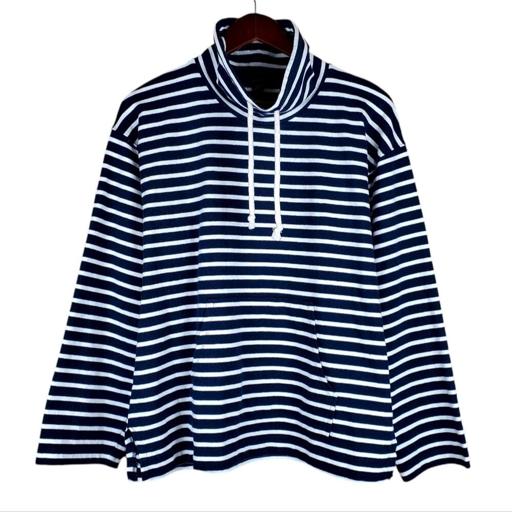 J. Crew Navy and White Striped Cowl Neck Pullover